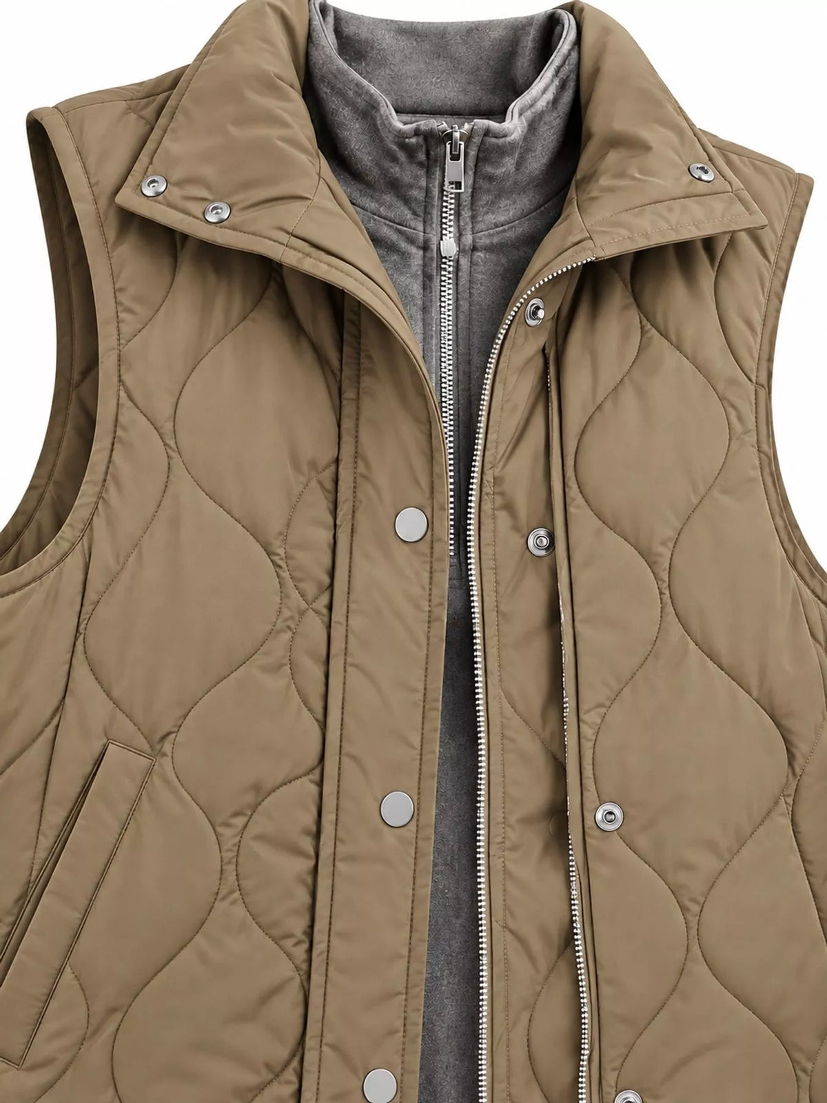 Quilted Snap Button Vest Coat