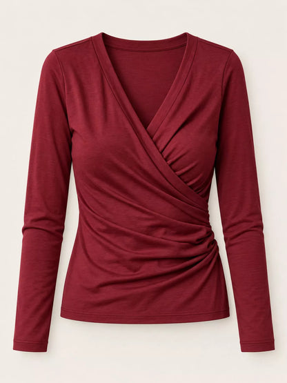 Full Size Surplice Long Sleeve T-Shirt Plus Size
