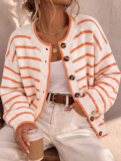 Striped Knit Cardigan for Women – Relaxed Button-Down Sweater