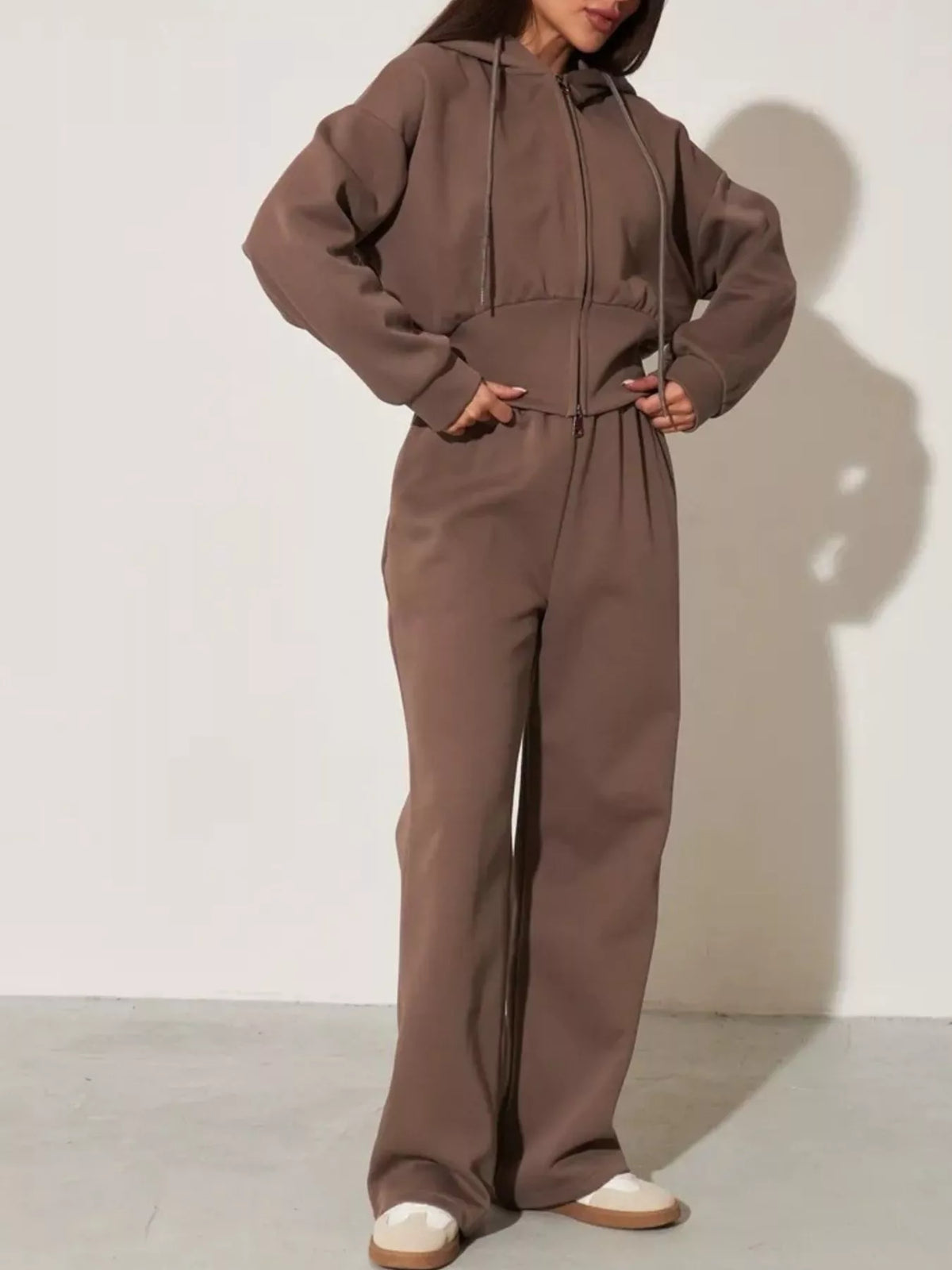 Zip-Up Hoodie and Wide-Leg Pants Set