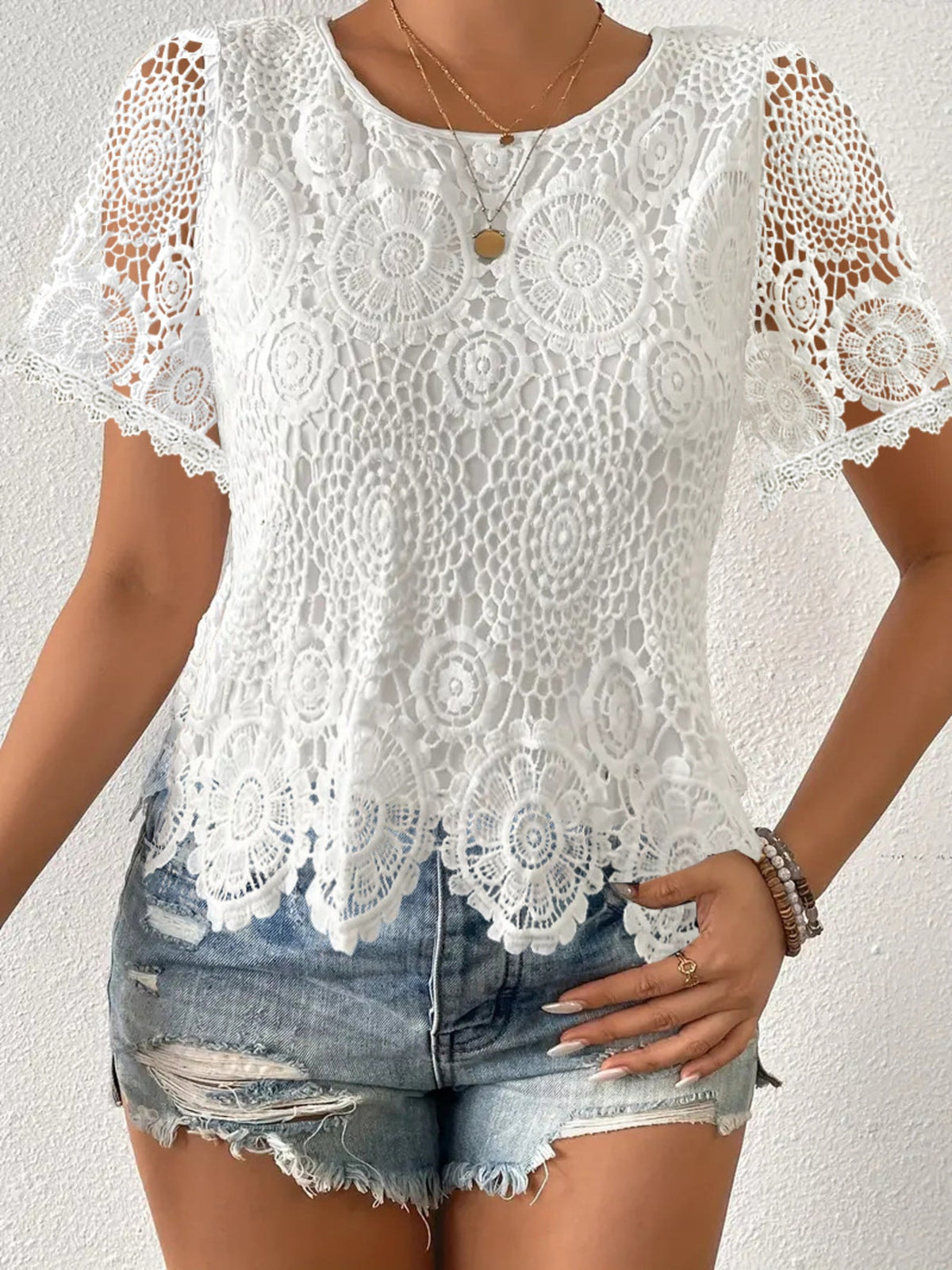 Lace Short Sleeve Blouse
