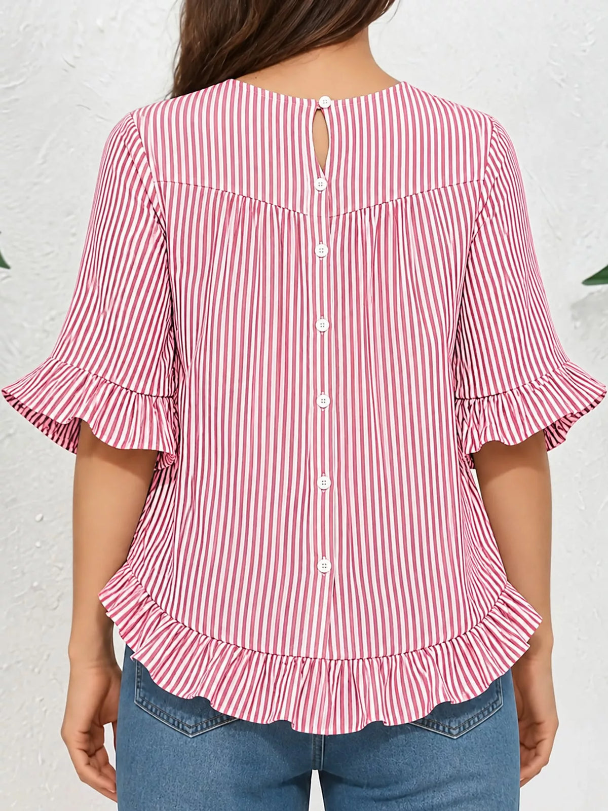 Ruffle Hem Half Sleeve Blouse