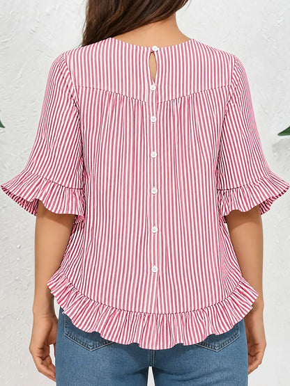 Ruffle Hem Half Sleeve Blouse