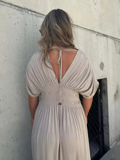 Full Size Slit V-Neck Smocked Waist Maxi Dress Plus Size