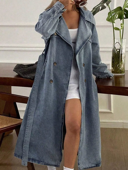 Vintage Washed Longline Denim Trench Jacket