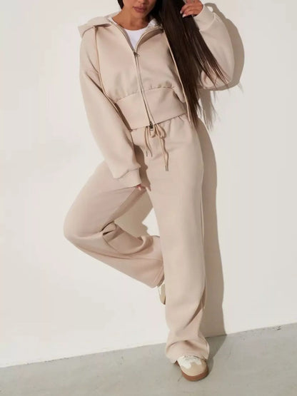 Zip-Up Hoodie and Wide-Leg Pants Set