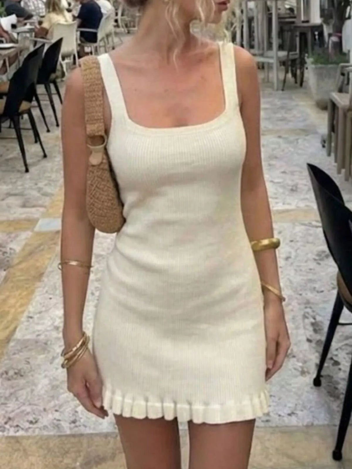 Elena's Ribbed Knit Square Neck Sweater Dress