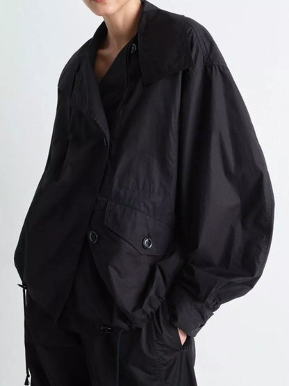 Double-Breasted Utility Jacket with Drawstring Hem