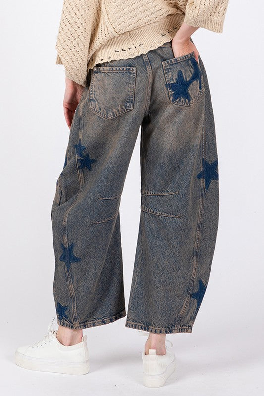 Sage + Fig Star Wide Leg Jeans With Pockets