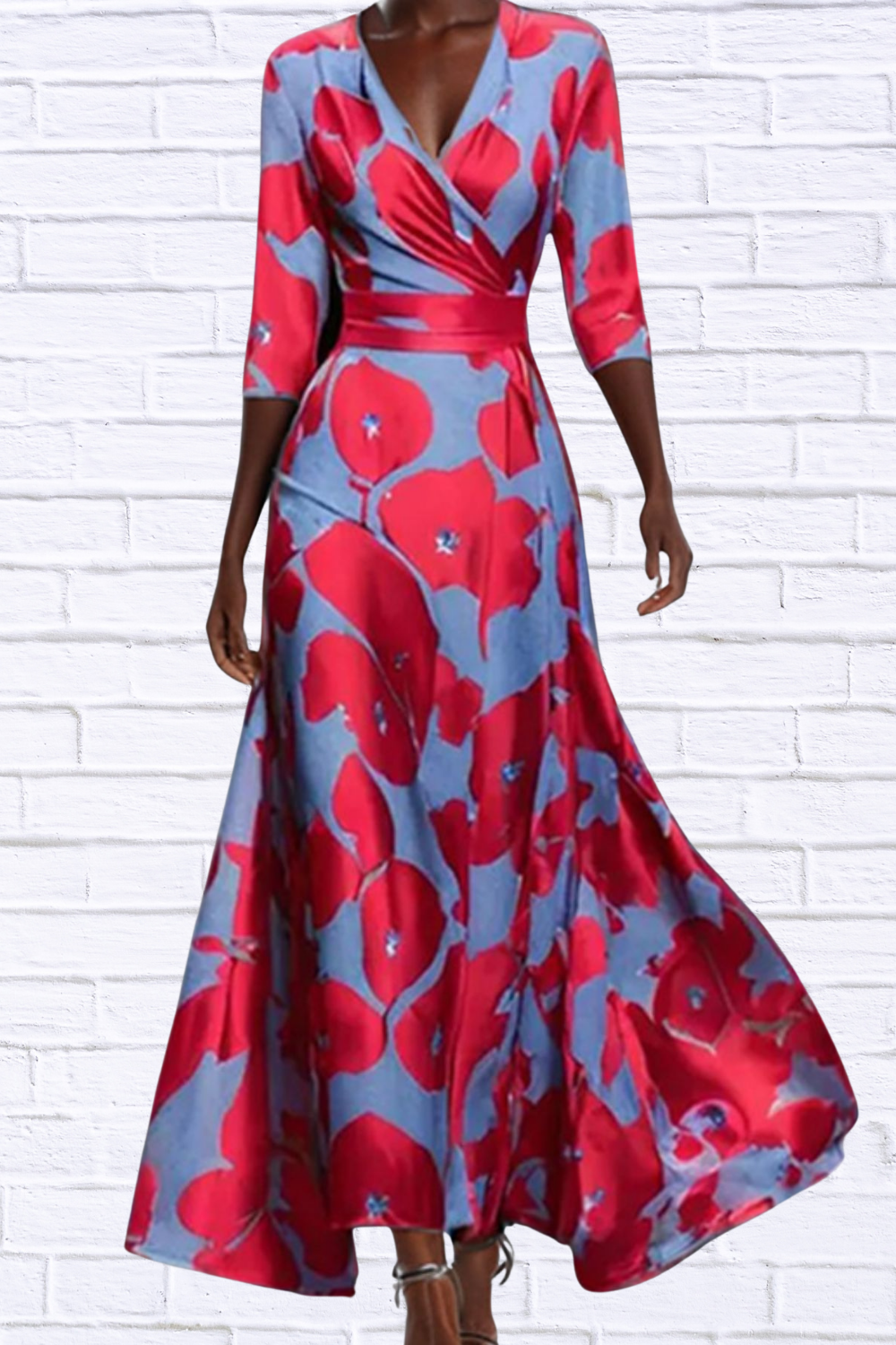 Floral Print Half Sleeve Maxi Dress Deep Rose