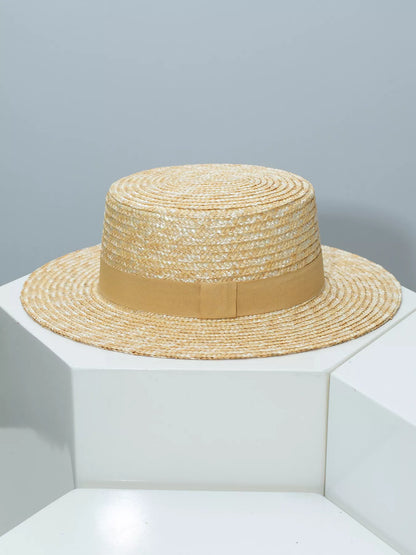 Straw Boater Hat with Ribbon