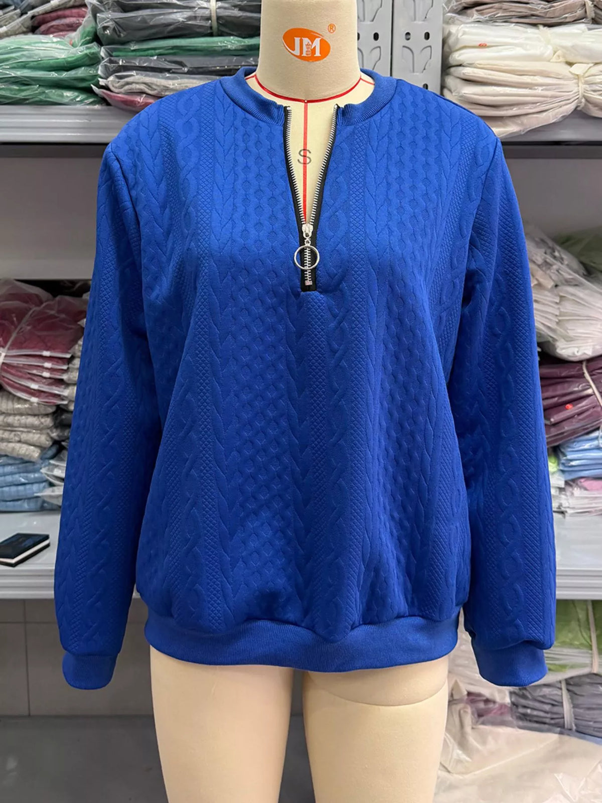 Full Size Quarter-Zip Cable Knit Sweatshirt Plus Size