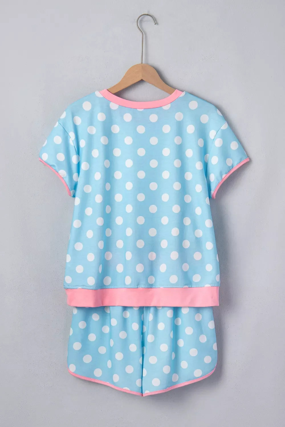 Polka Dot Contrast Trim Top and Drawstring Shorts Set