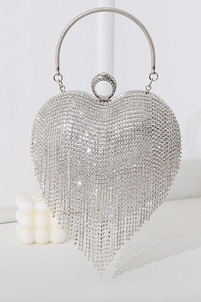 Luxury Heart Shape Rhinestones Tassel Evening Handbag
