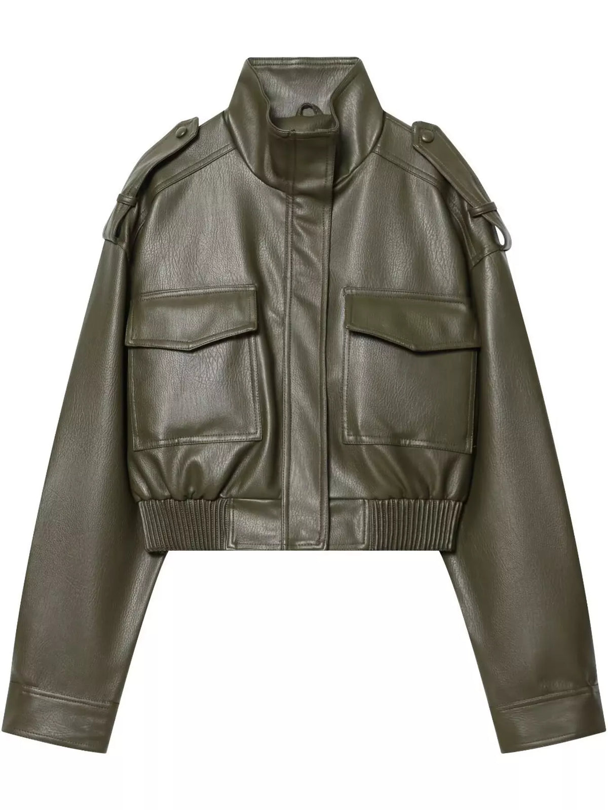 Faux Leather Cropped Bomber Jacket