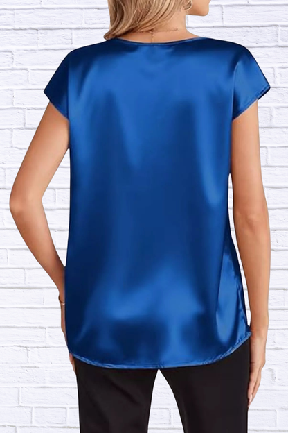 Satin V-Neck Short Sleeve Blouse