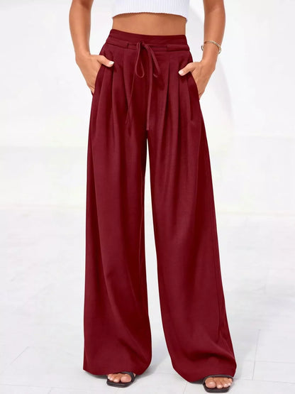 Full Size High-Waisted Wide-Leg Pleated Pants Plus Size