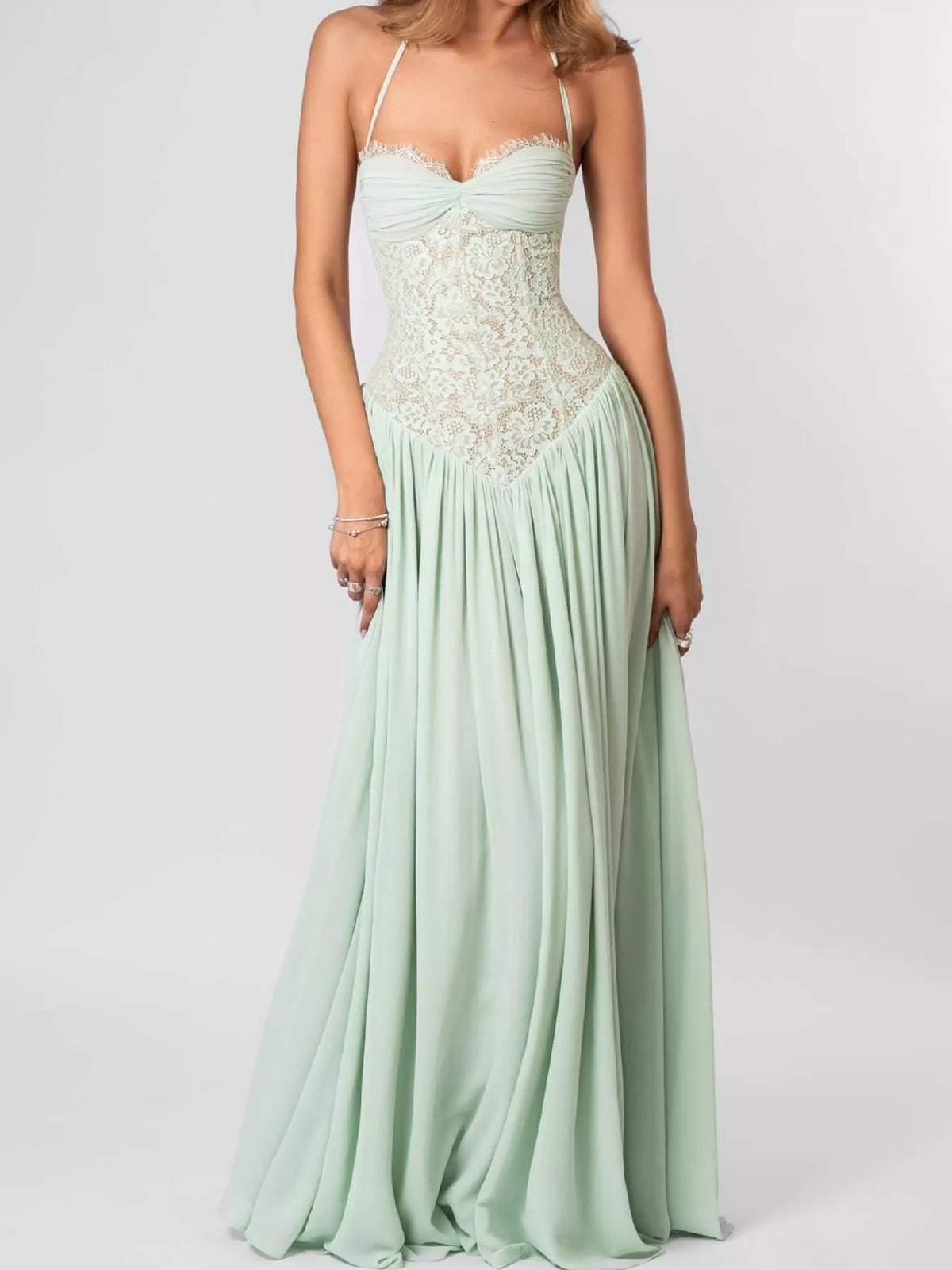 Lace Corset Halter Neck Maxi Dress