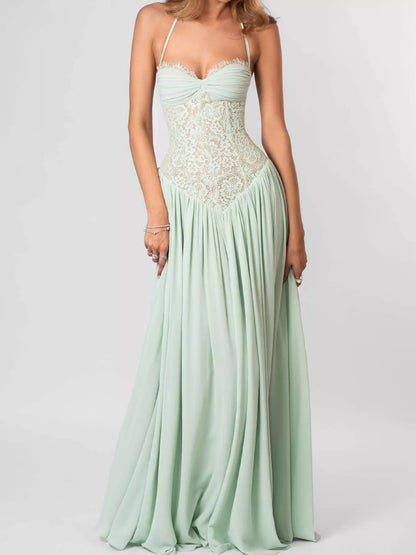 Lace Corset Halter Neck Maxi Dress