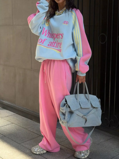 Color-Block Graphic Sweatshirt and Wide-Leg Pants Set
