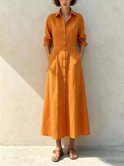 Button-Down Midi Shirt Dress with Pockets