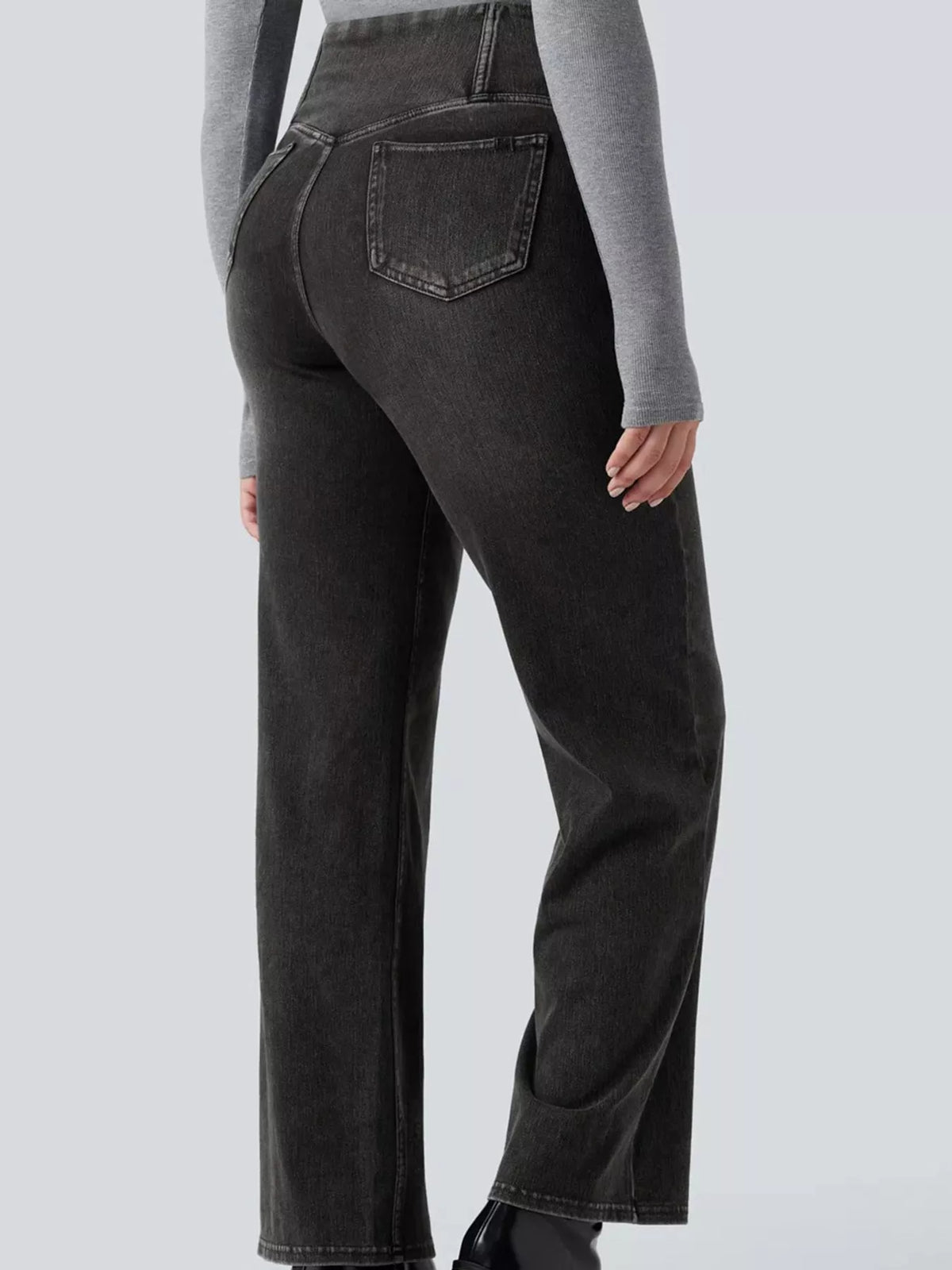 High Waisted Stretch Jeans with Crossover Waist | Straight Leg