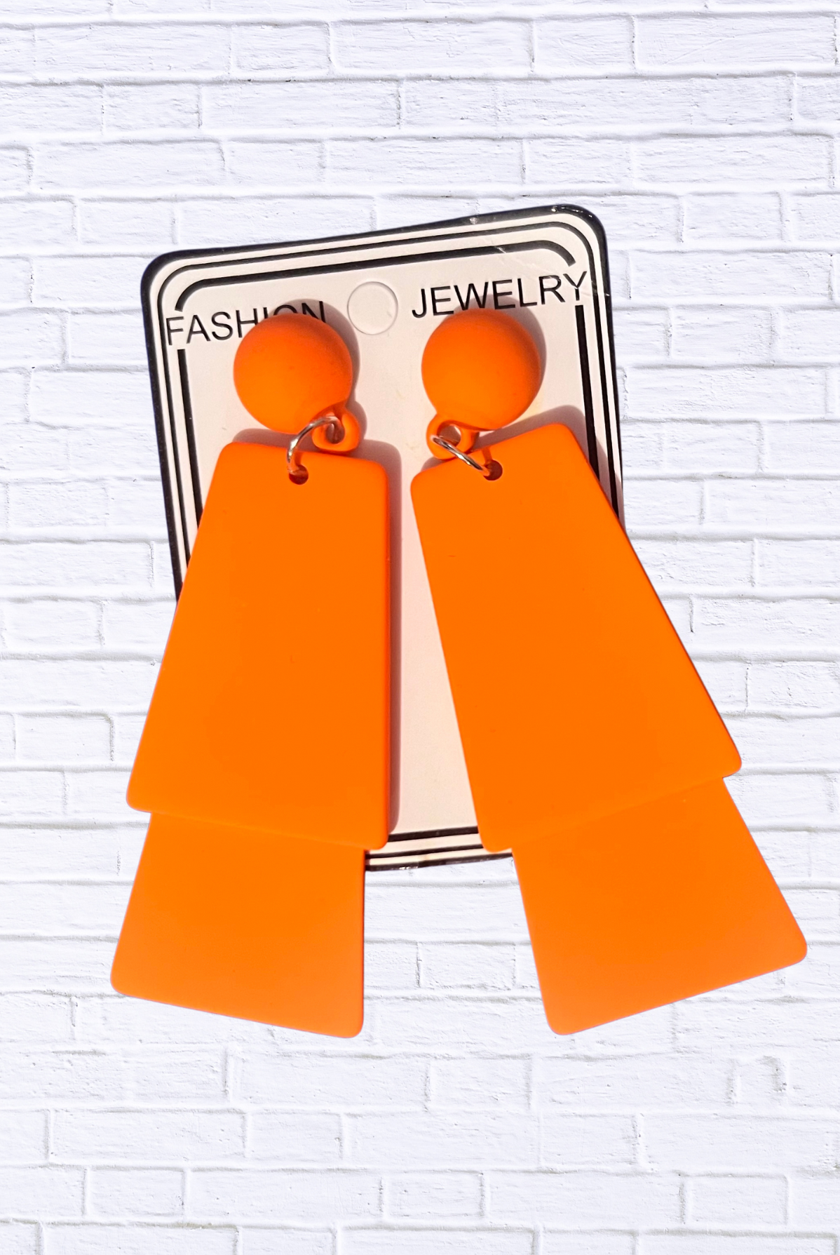Untitled Bold Geometric Drop Earrings – Statement Fashion Jewelry Orange