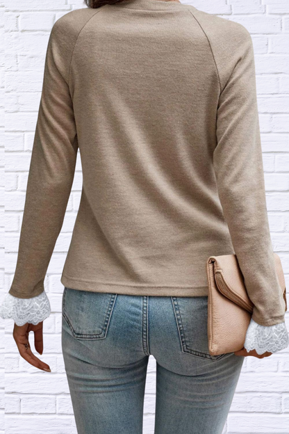 Audrey Lace Detail Round Neck Long Sleeve T-Shirt