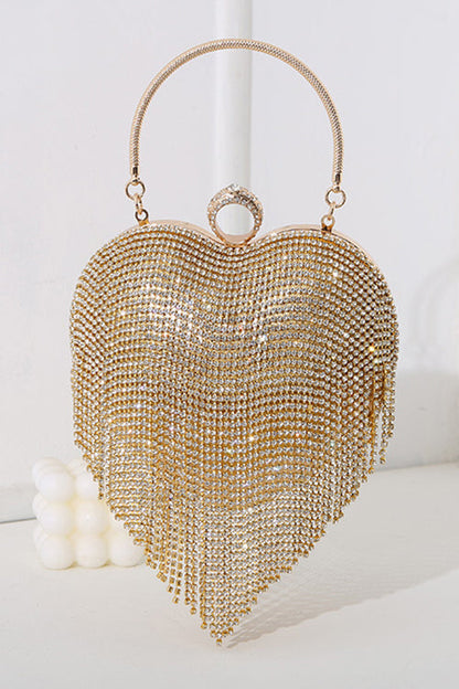 Luxury Heart Shape Rhinestones Tassel Evening Handbag