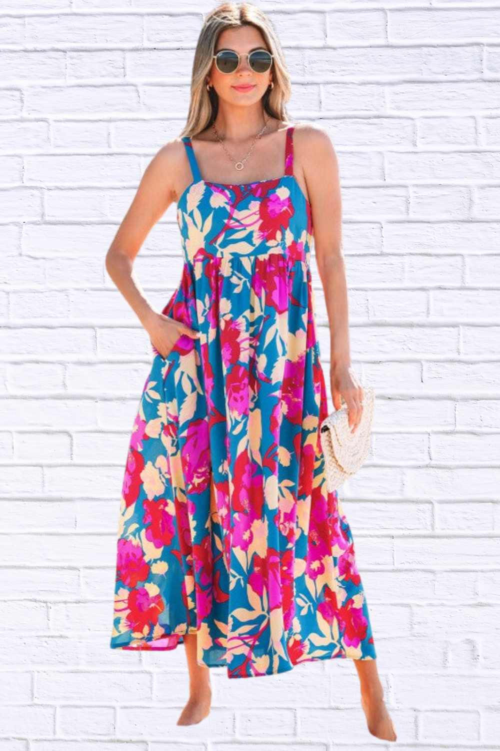 Floral High Waist Sleeveless Flared Maxi Dress