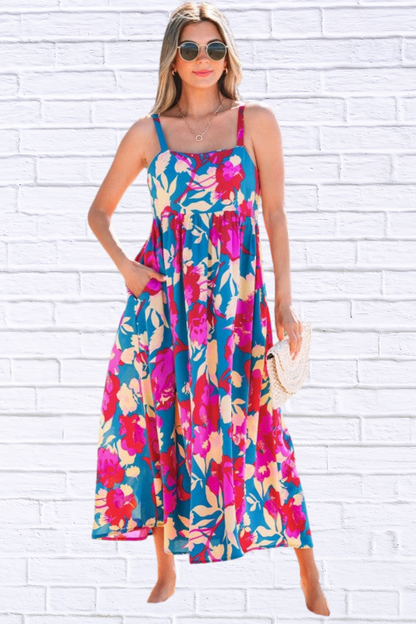 Floral High Waist Sleeveless Flared Maxi Dress