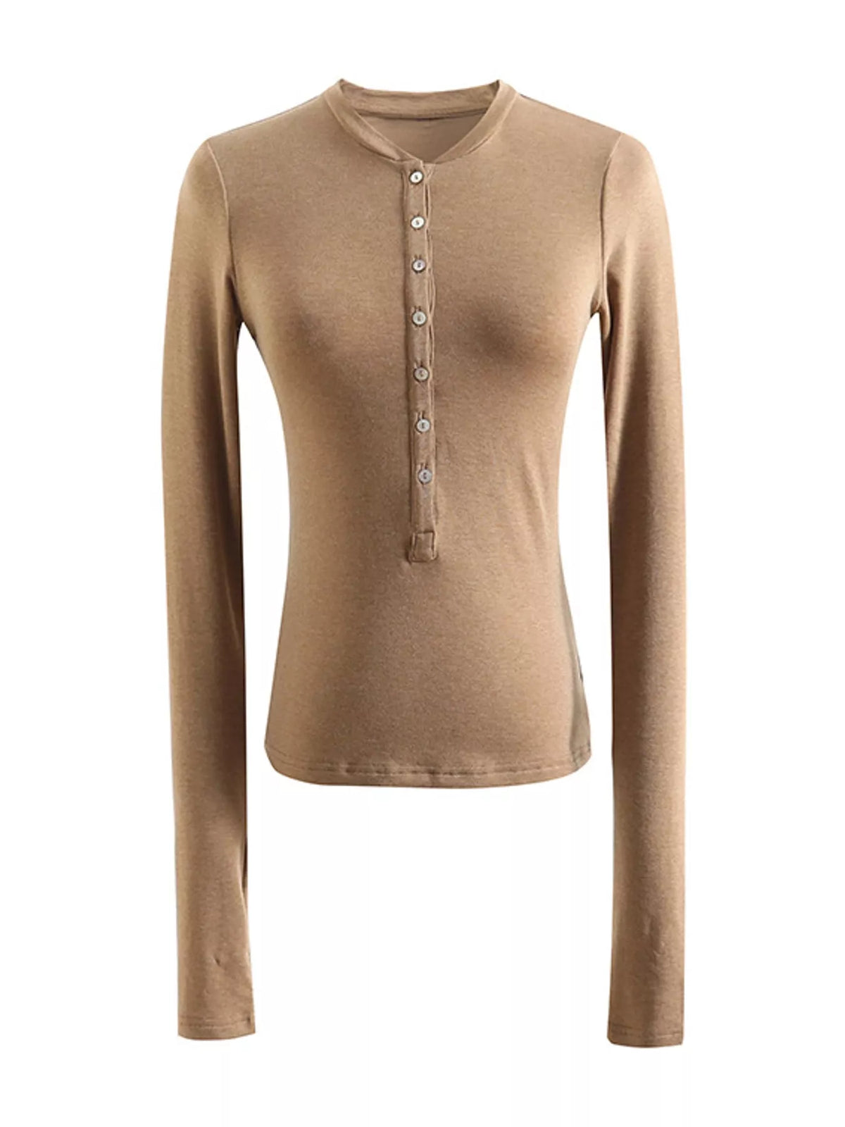 Slim-Fit Button-Down Long Sleeve Knit Top