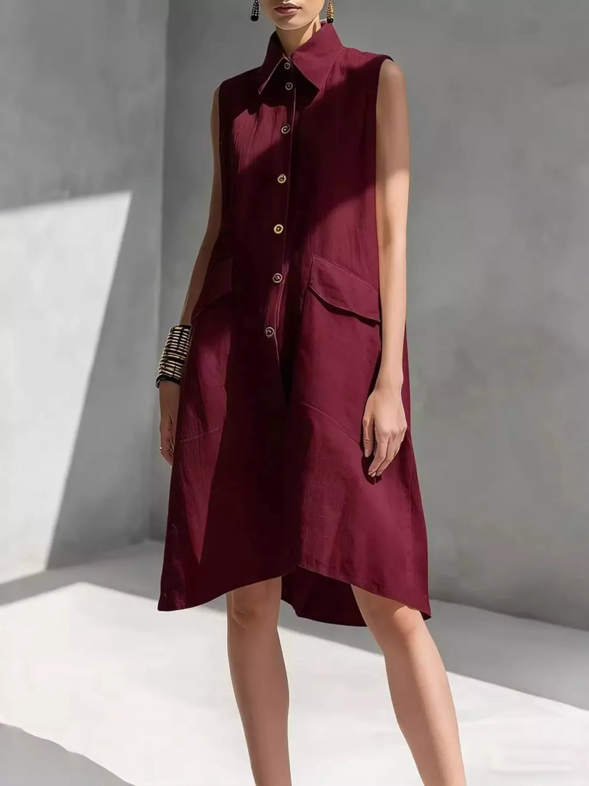 Plus Size Button Front Sleeveless Dress for Women
