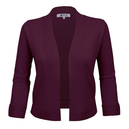 Open Front Cropped Bolero Shrug Cardigan Burgundy
