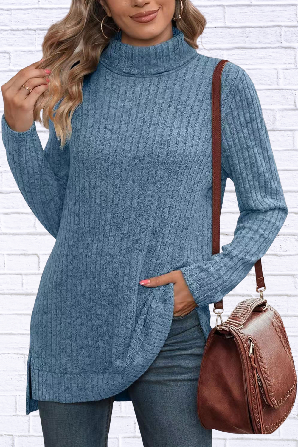 Turtleneck High Low Top
