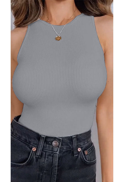 Sleeveless Stretchy Triangle Swim Inspired Bodysuit LightGray