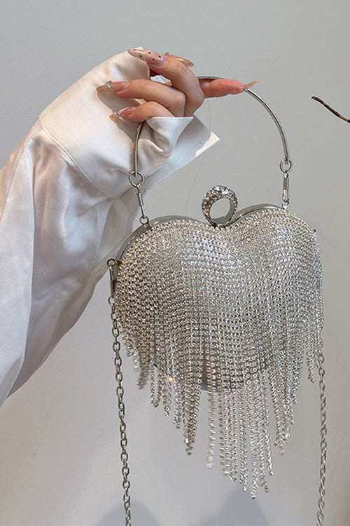 Luxury Heart Shape Rhinestones Tassel Evening Handbag