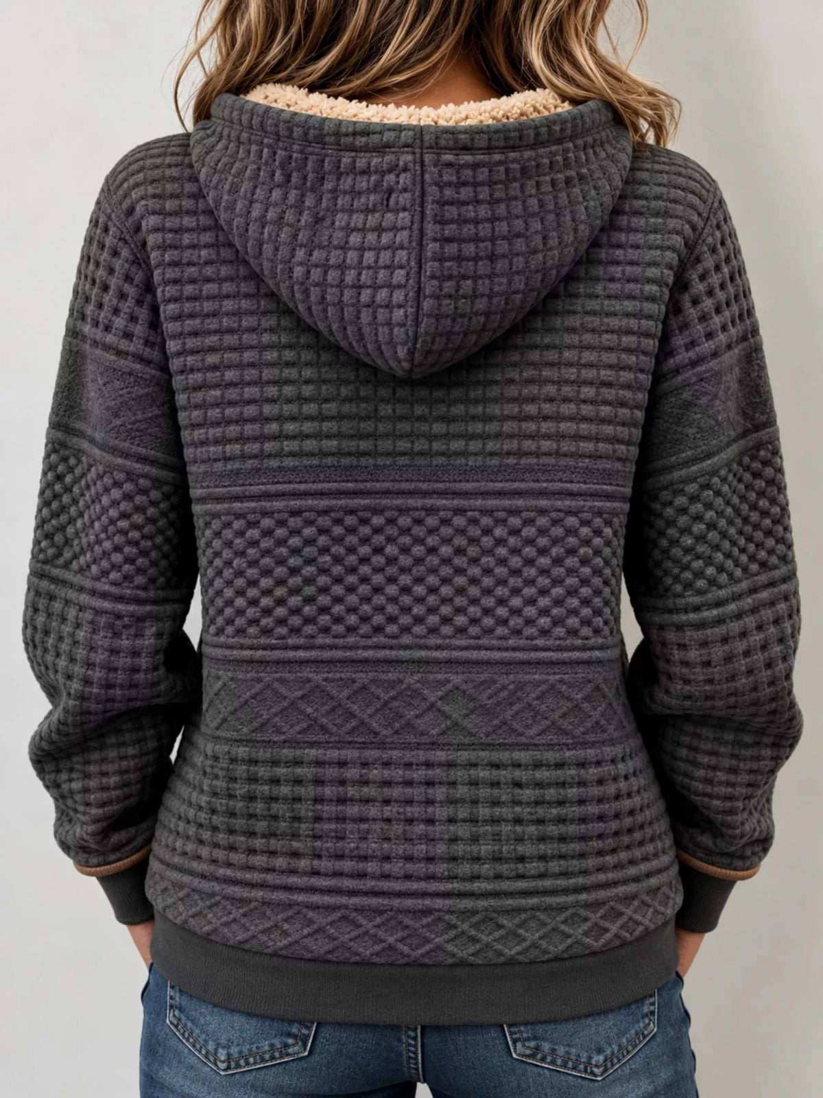 Plus Size Half Zip Hoodie with Textured Detail | S–4XL
