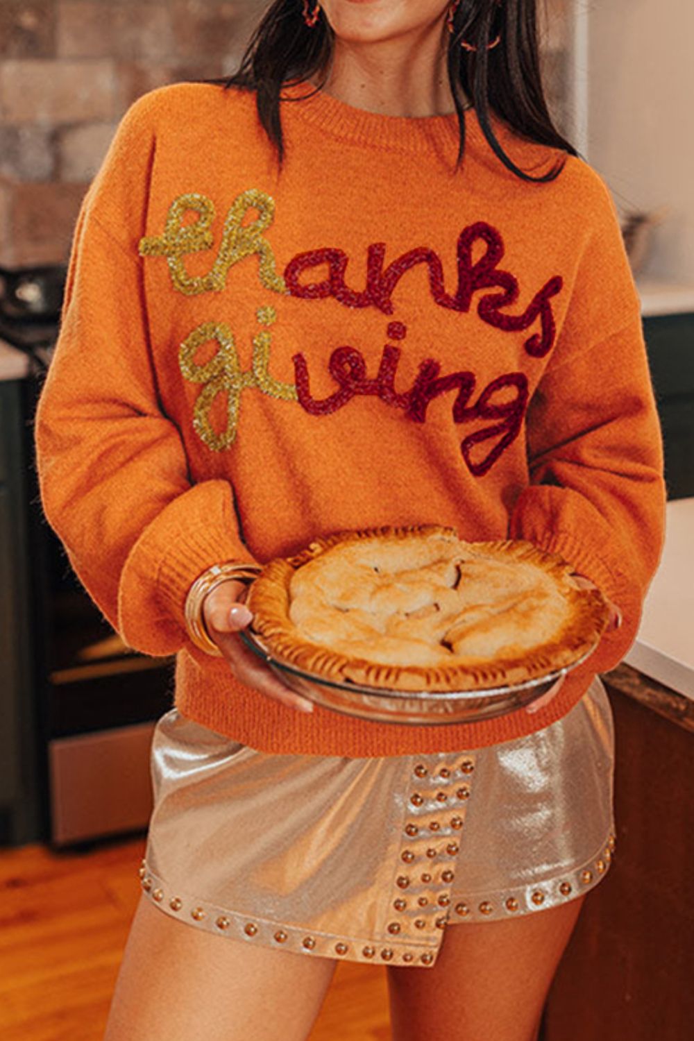 Thanksgiving Round Neck Dropped Shoulder Sweater