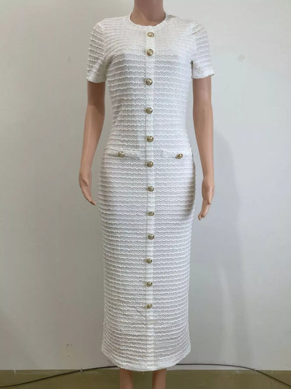 Textured Short Sleeve Midi Dress
