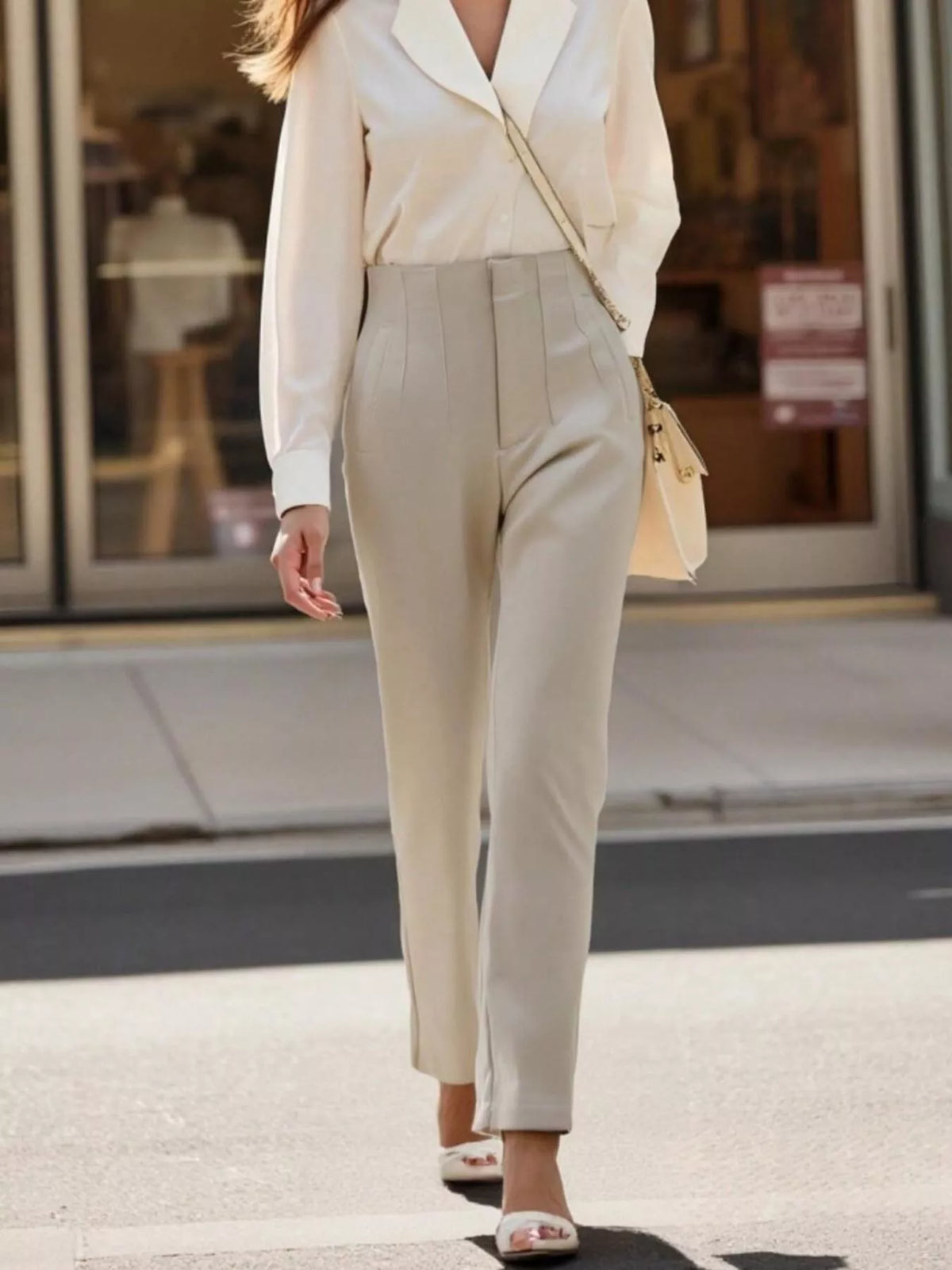 High-Waisted Straight-Leg Pants