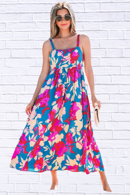 Floral High Waist Sleeveless Flared Maxi Dress
