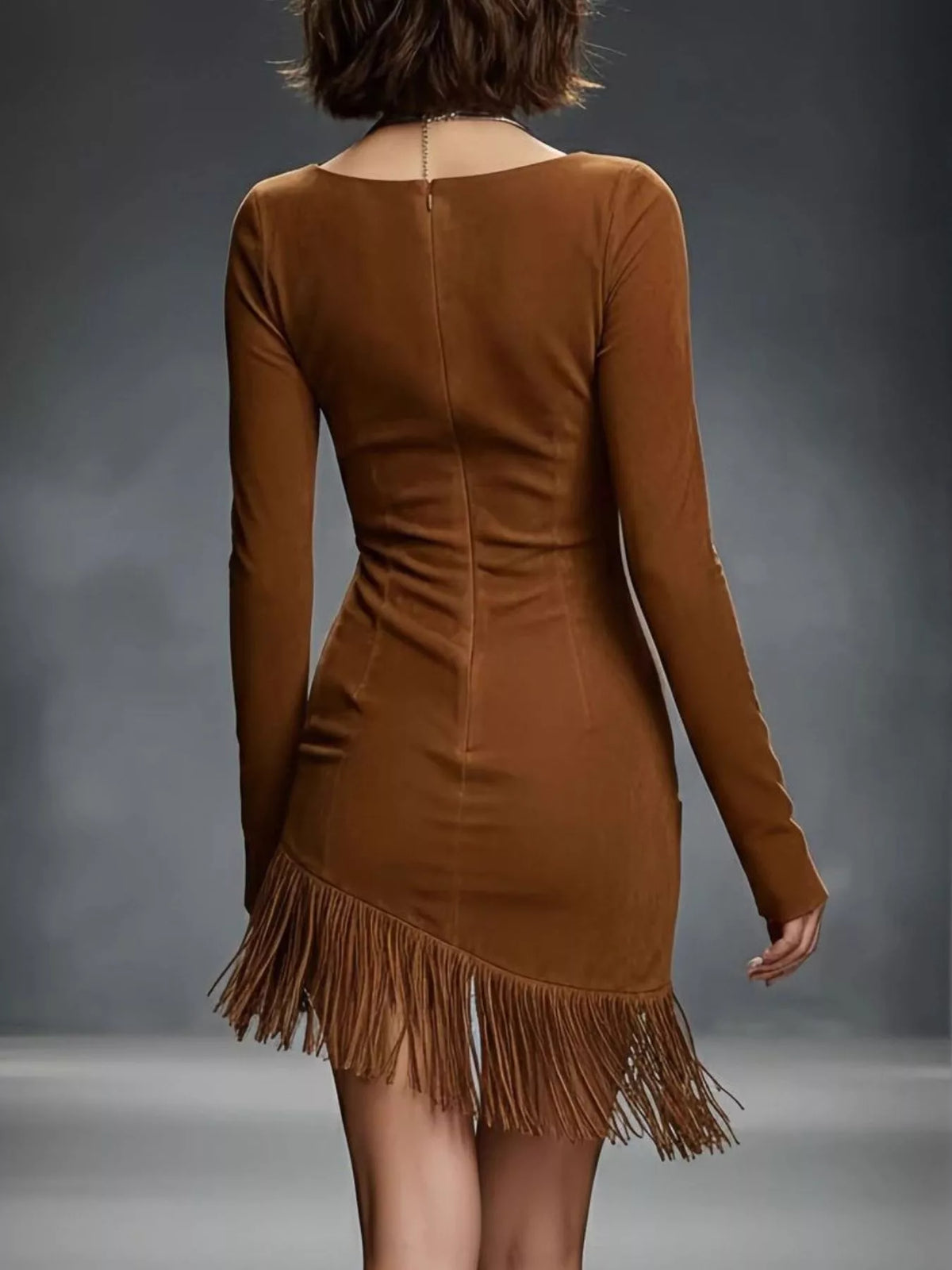 Suede Fringe Hem Mini Dress