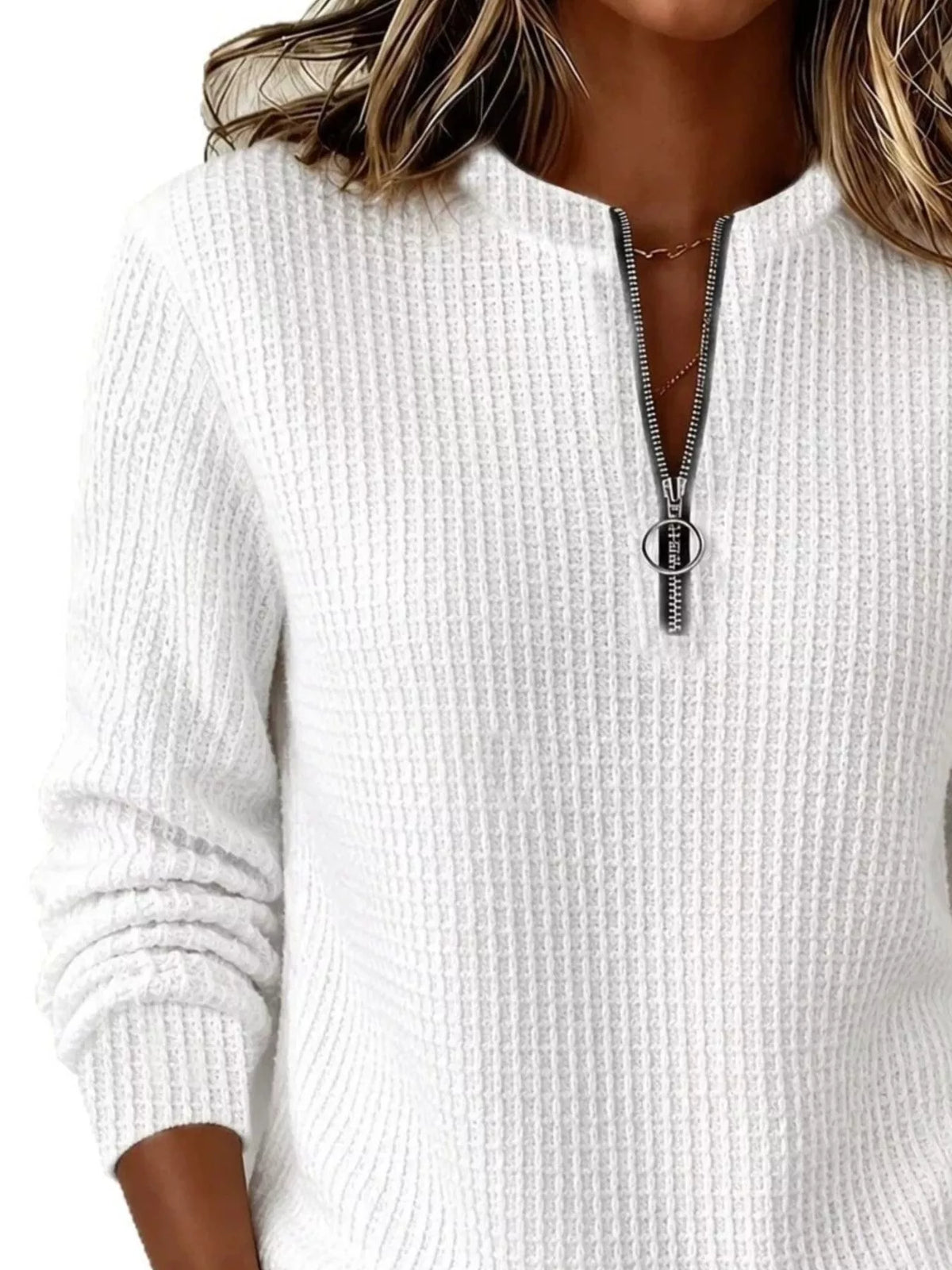 Full Size Quarter-Zip Waffle Knit Sweatshirt Plus Size
