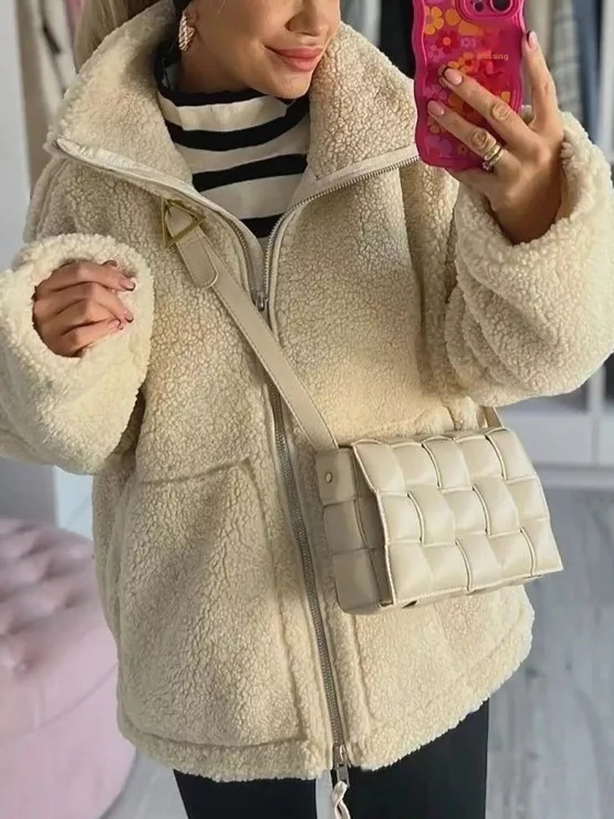 Oversized Cozy Sherpa Fleece Zip-Up Jacket