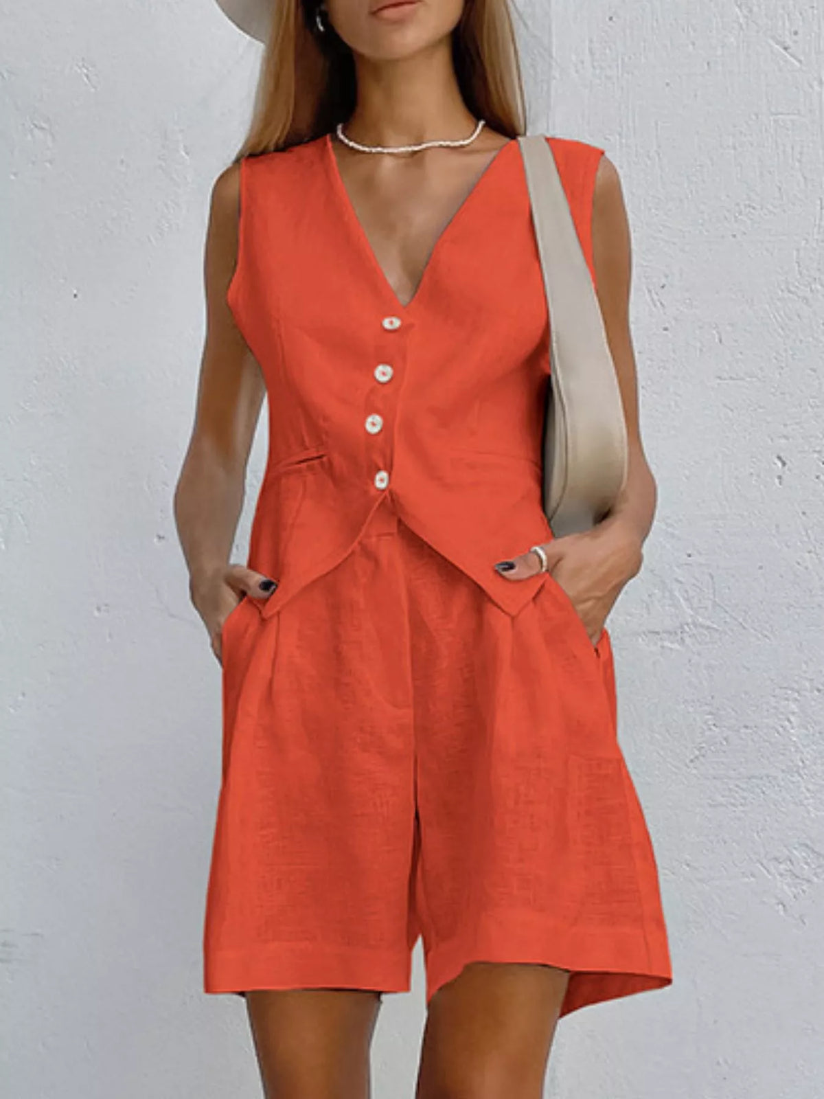 Button Down Vest and Shorts Set