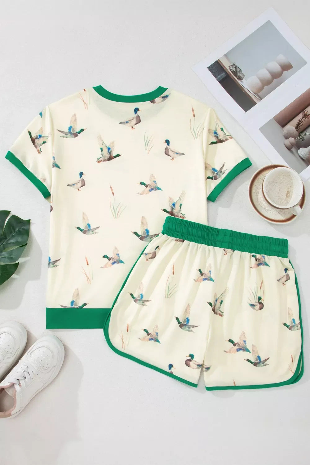 Mallard Printed Colorblock Trim Short Set