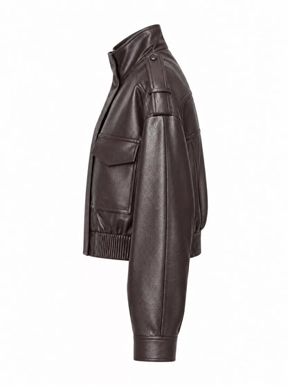 Faux Leather Cropped Bomber Jacket