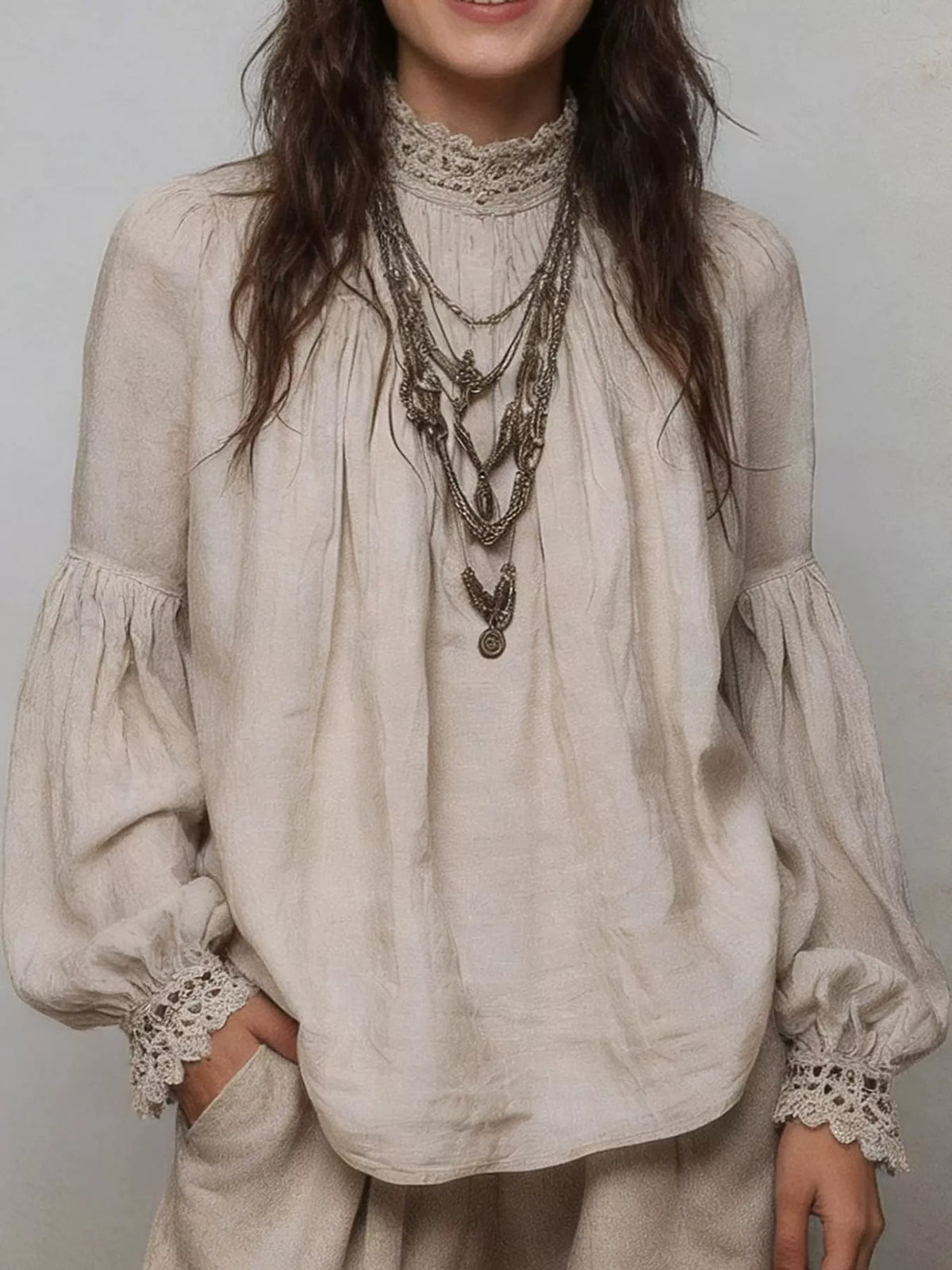 Full Size Lace Mock Neck Long Sleeve Blouse Plus Size
