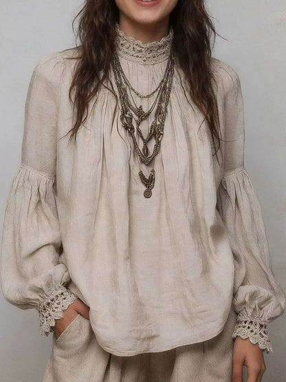Full Size Lace Mock Neck Long Sleeve Blouse Plus Size